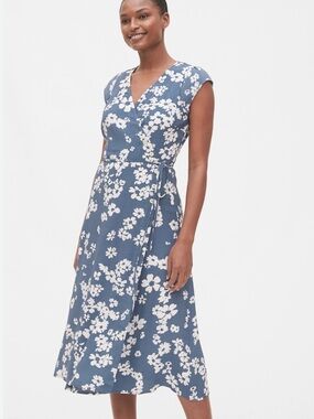 The Gap Floral Blue and White Midi Wrap Dress - Size 4